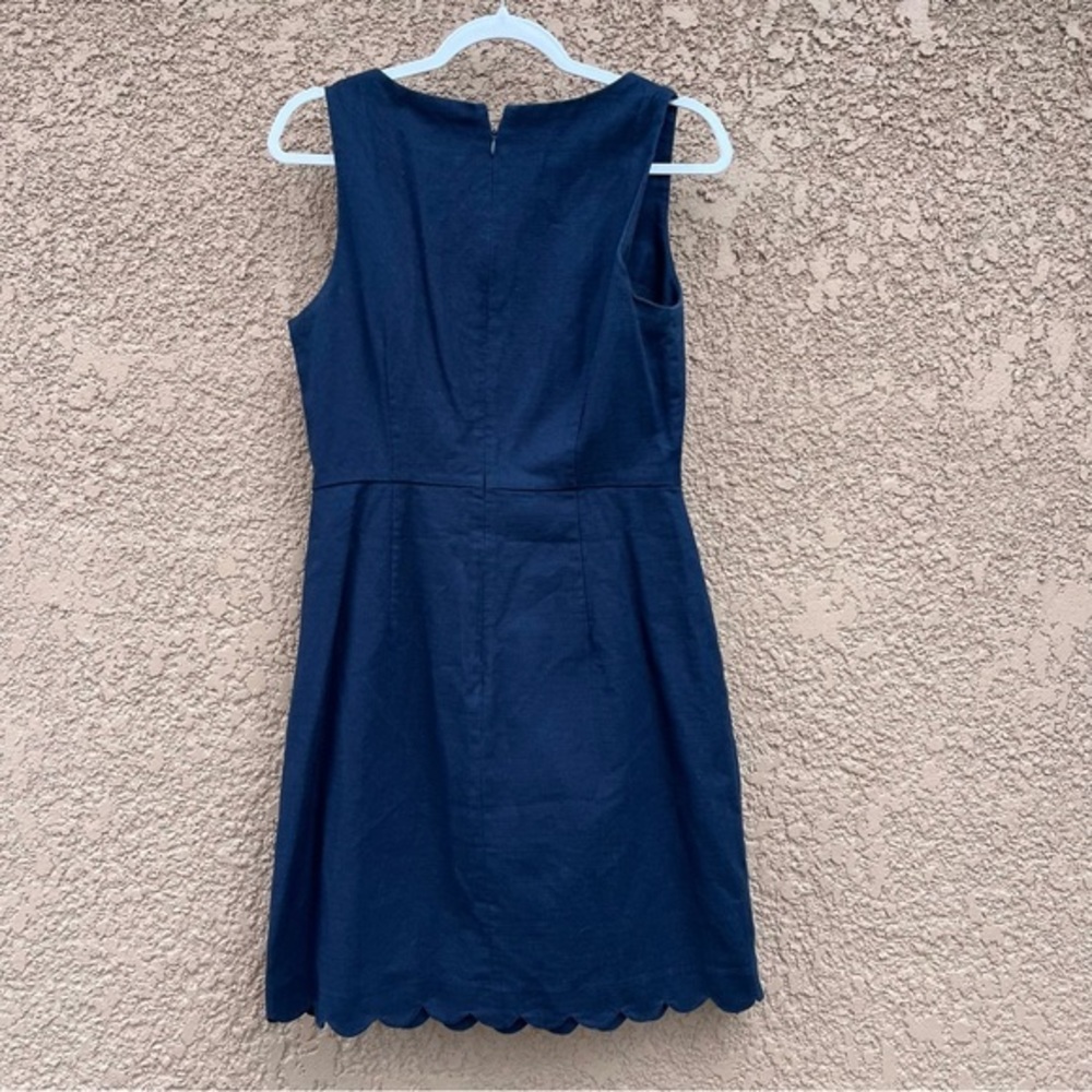 J. Crew Dress Size 8 Women's Sleeveless Scallop Trim Navy‎ Blue Classy Casual - Picture 3 of 10